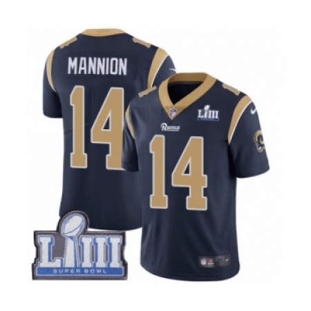 Youth Nike Los Angeles Rams #14 Sean Mannion Navy Blue Team Color Vapor Untouchable Limited Player Super Bowl LIII Bound NFL Jer