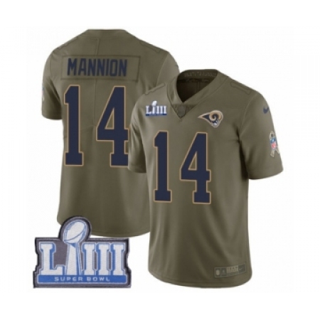 Youth Nike Los Angeles Rams #14 Sean Mannion Limited Olive 2017 Salute to Service Super Bowl LIII Bound NFL Jersey