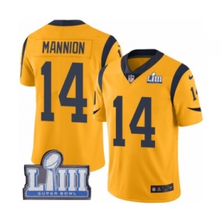 Youth Nike Los Angeles Rams #14 Sean Mannion Limited Gold Rush Vapor Untouchable Super Bowl LIII Bound NFL Jersey
