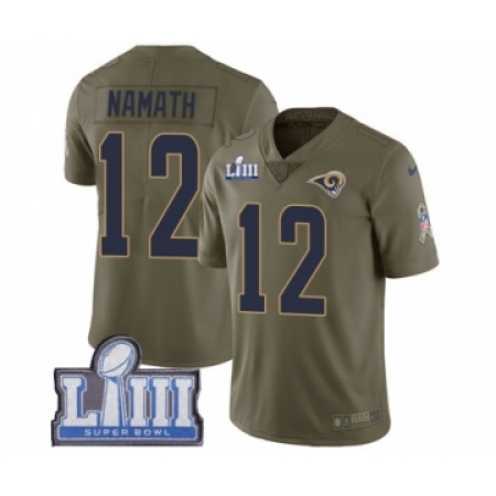 Youth Nike Los Angeles Rams #12 Joe Namath Limited Olive 2017 Salute to Service Super Bowl LIII Bound NFL Jersey
