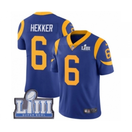 Youth Nike Los Angeles Rams #6 Johnny Hekker Royal Blue Alternate Vapor Untouchable Limited Player Super Bowl LIII Bound NFL Jer