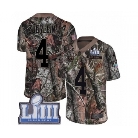Youth Nike Los Angeles Rams #4 Greg Zuerlein Camo Rush Realtree Limited Super Bowl LIII Bound NFL Jersey