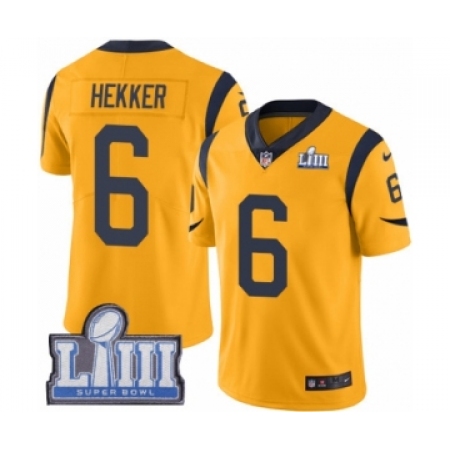 Youth Nike Los Angeles Rams #6 Johnny Hekker Limited Gold Rush Vapor Untouchable Super Bowl LIII Bound NFL Jersey