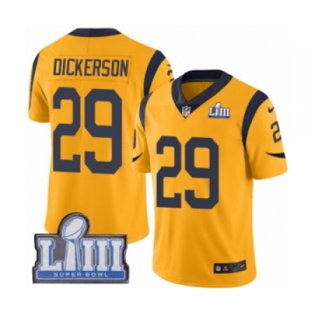 Youth Nike Los Angeles Rams #29 Eric Dickerson Limited Gold Rush Vapor Untouchable Super Bowl LIII Bound NFL Jersey