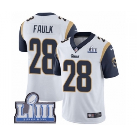 Youth Nike Los Angeles Rams #28 Marshall Faulk White Vapor Untouchable Limited Player Super Bowl LIII Bound NFL Jersey
