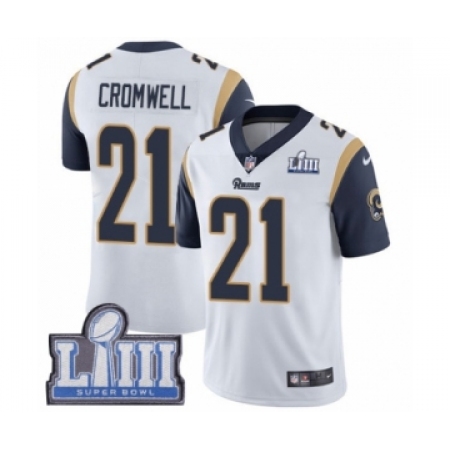 Youth Nike Los Angeles Rams #21 Nolan Cromwell White Vapor Untouchable Limited Player Super Bowl LIII Bound NFL Jersey