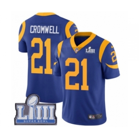 Youth Nike Los Angeles Rams #21 Nolan Cromwell Royal Blue Alternate Vapor Untouchable Limited Player Super Bowl LIII Bound NFL J