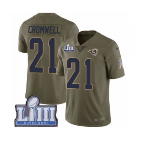 Youth Nike Los Angeles Rams #21 Nolan Cromwell Limited Olive 2017 Salute to Service Super Bowl LIII Bound NFL Jersey