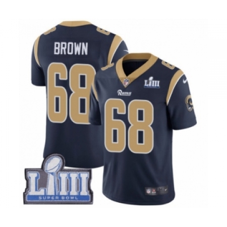 Youth Nike Los Angeles Rams #68 Jamon Brown Navy Blue Team Color Vapor Untouchable Limited Player Super Bowl LIII Bound NFL Jers
