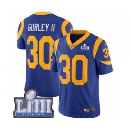 Youth Nike Los Angeles Rams #30 Todd Gurley Royal Blue Alternate Vapor Untouchable Limited Player Super Bowl LIII Bound NFL Jers