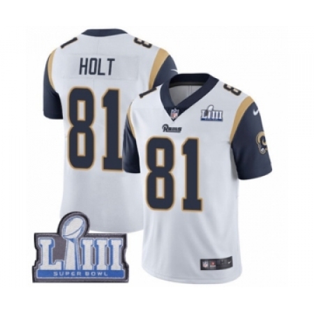 Youth Nike Los Angeles Rams #81 Torry Holt White Vapor Untouchable Limited Player Super Bowl LIII Bound NFL Jersey