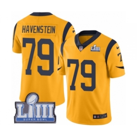 Youth Nike Los Angeles Rams #79 Rob Havenstein Limited Gold Rush Vapor Untouchable Super Bowl LIII Bound NFL Jersey