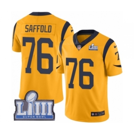 Youth Nike Los Angeles Rams #76 Rodger Saffold Limited Gold Rush Vapor Untouchable Super Bowl LIII Bound NFL Jersey