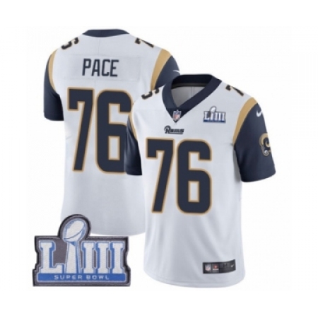 Youth Nike Los Angeles Rams #76 Orlando Pace White Vapor Untouchable Limited Player Super Bowl LIII Bound NFL Jersey