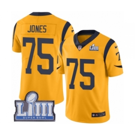 Youth Nike Los Angeles Rams #75 Deacon Jones Limited Gold Rush Vapor Untouchable Super Bowl LIII Bound NFL Jersey