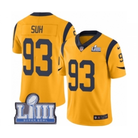 Youth Nike Los Angeles Rams #93 Ndamukong Suh Limited Gold Rush Vapor Untouchable Super Bowl LIII Bound NFL Jersey
