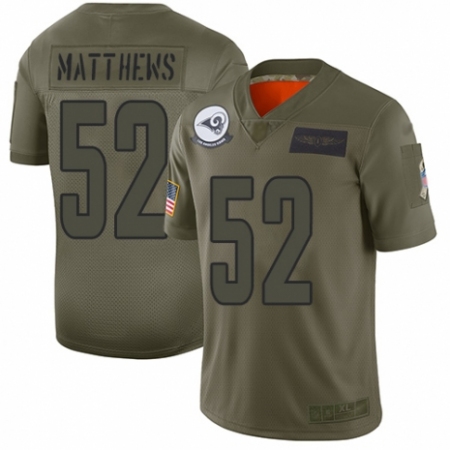 Men's Los Angeles Rams #52 Clay Matthews Limited Camo 2019 Salute to Service Football Jersey