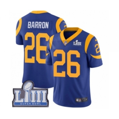 Men's Nike Los Angeles Rams #26 Mark Barron Royal Blue Alternate Vapor Untouchable Limited Player Super Bowl LIII Bound NFL Jers