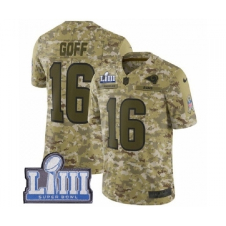 Men's Nike Los Angeles Rams #16 Jared Goff Limited Camo 2018 Salute to Service Super Bowl LIII Bound NFL Jersey