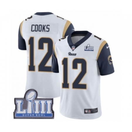 Men's Nike Los Angeles Rams #12 Brandin Cooks White Vapor Untouchable Limited Player Super Bowl LIII Bound NFL Jersey