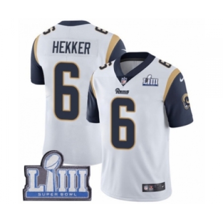 Men's Nike Los Angeles Rams #6 Johnny Hekker White Vapor Untouchable Limited Player Super Bowl LIII Bound NFL Jersey