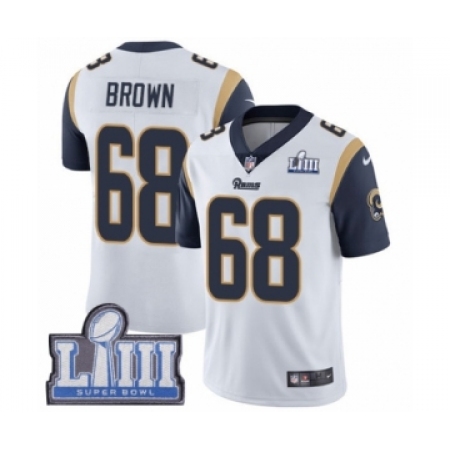 Men's Nike Los Angeles Rams #68 Jamon Brown White Vapor Untouchable Limited Player Super Bowl LIII Bound NFL Jersey