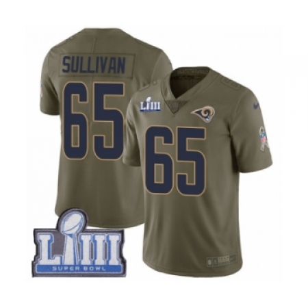 Men's Nike Los Angeles Rams #65 John Sullivan Limited Olive 2017 Salute to Service Super Bowl LIII Bound NFL Jersey