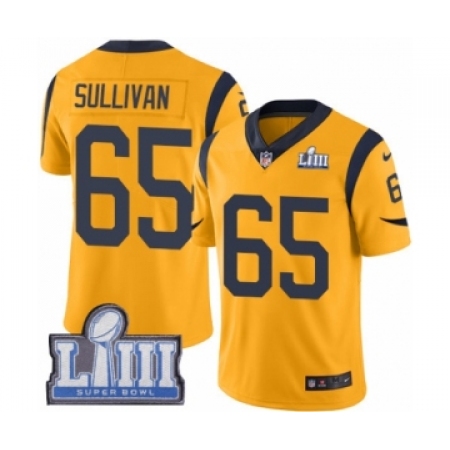 Men's Nike Los Angeles Rams #65 John Sullivan Limited Gold Rush Vapor Untouchable Super Bowl LIII Bound NFL Jersey