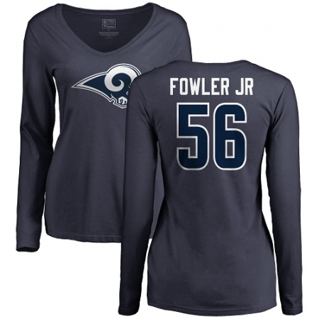 NFL Women's Nike Los Angeles Rams #56 Dante Fowler Jr Navy Blue Name & Number Logo Slim Fit Long Sleeve T-Shirt