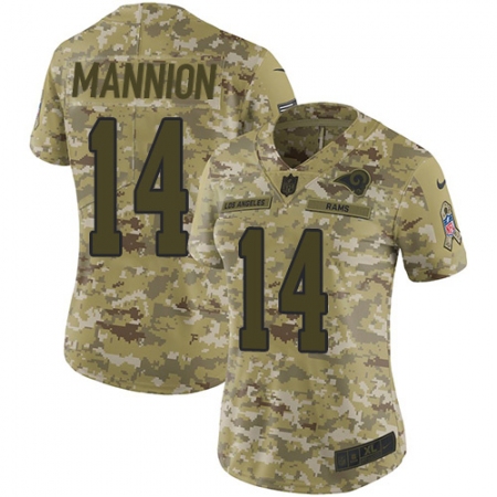 Women's Nike Los Angeles Rams #14 Sean Mannion Limited Camo 2018 Salute to Service NFL Jersey