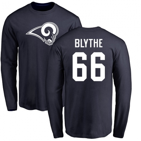 NFL Nike Los Angeles Rams #66 Austin Blythe Navy Blue Name & Number Logo Long Sleeve T-Shirt