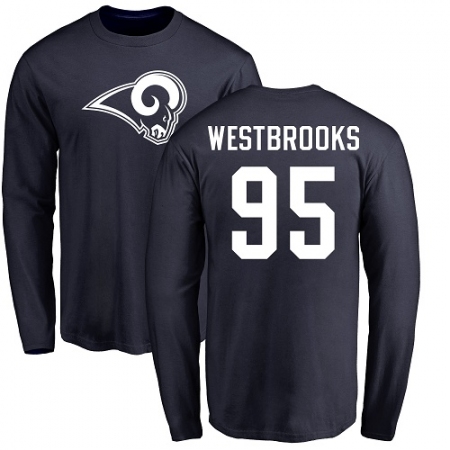 NFL Nike Los Angeles Rams #95 Ethan Westbrooks Navy Blue Name & Number Logo Long Sleeve T-Shirt