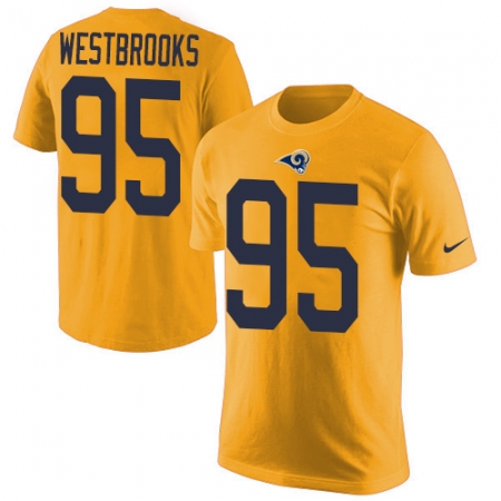 Men's Nike Los Angeles Rams #95 Ethan Westbrooks Gold Rush Pride Name & Number T-Shirt