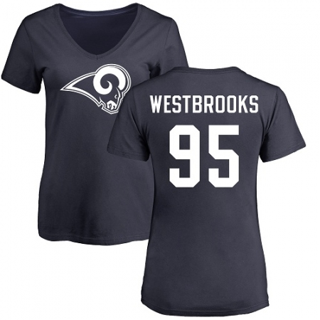 NFL Women's Nike Los Angeles Rams #95 Ethan Westbrooks Navy Blue Name & Number Logo Slim Fit T-Shirt