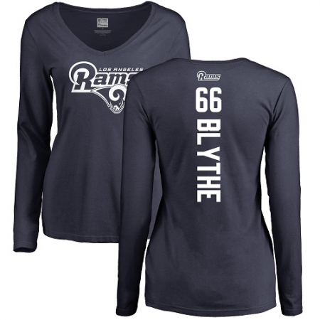 NFL Women's Nike Los Angeles Rams #66 Austin Blythe Navy Blue Backer Slim Fit Long Sleeve T-Shirt