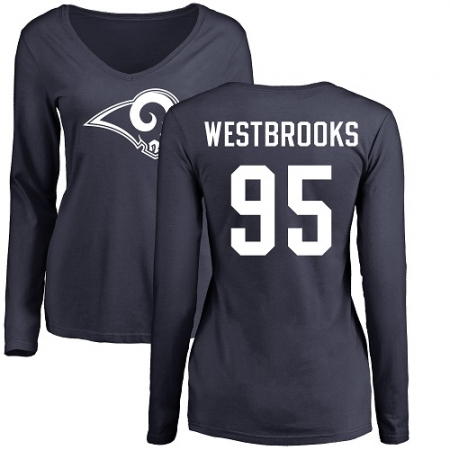 NFL Women's Nike Los Angeles Rams #95 Ethan Westbrooks Navy Blue Name & Number Logo Slim Fit Long Sleeve T-Shirt