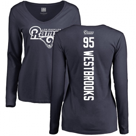 NFL Women's Nike Los Angeles Rams #95 Ethan Westbrooks Navy Blue Backer Slim Fit Long Sleeve T-Shirt