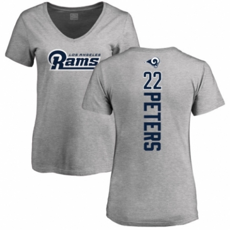 NFL Women's Nike Los Angeles Rams #22 Marcus Peters Ash Backer V-Neck T-Shirt