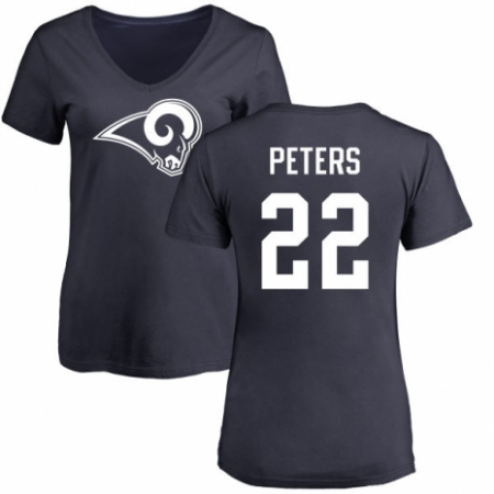 NFL Women's Nike Los Angeles Rams #22 Marcus Peters Navy Blue Name & Number Logo Slim Fit T-Shirt