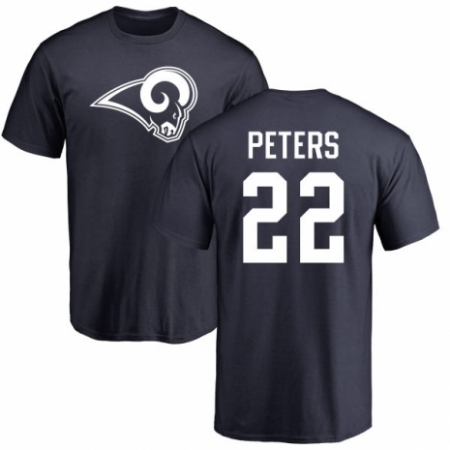 NFL Nike Los Angeles Rams #22 Marcus Peters Navy Blue Name & Number Logo T-Shirt
