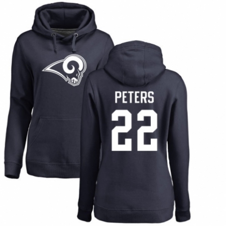 NFL Women's Nike Los Angeles Rams #22 Marcus Peters Navy Blue Name & Number Logo Pullover Hoodie