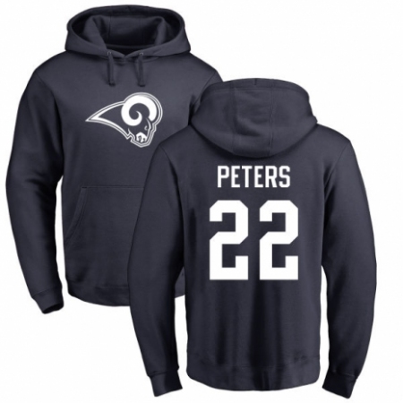 NFL Nike Los Angeles Rams #22 Marcus Peters Navy Blue Name & Number Logo Pullover Hoodie
