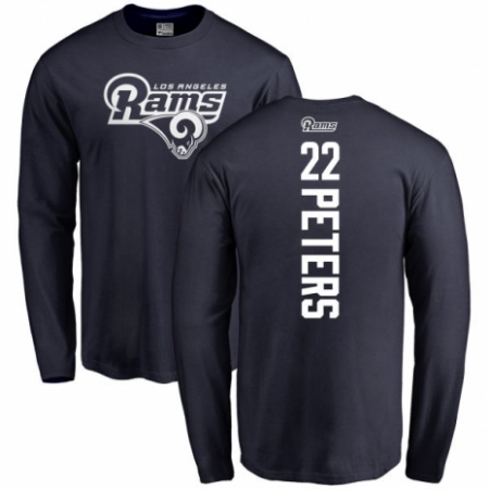 NFL Nike Los Angeles Rams #22 Marcus Peters Navy Blue Backer Long Sleeve T-Shirt