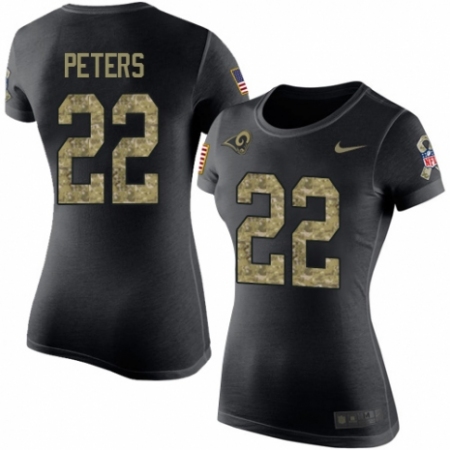 Women's Nike Los Angeles Rams #22 Marcus Peters Black Camo Salute to Service T-Shirt
