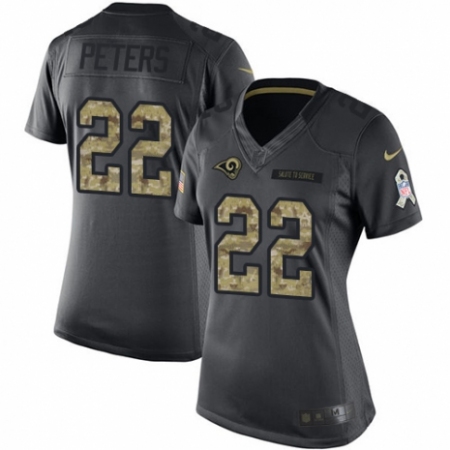 Women's Nike Los Angeles Rams #22 Marcus Peters Limited Black 2016 Salute to Service NFL Jersey