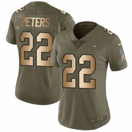Women's Nike Los Angeles Rams #22 Marcus Peters Limited Olive/Gold 2017 Salute to Service NFL Jersey