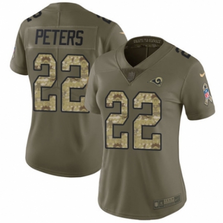 Women's Nike Los Angeles Rams #22 Marcus Peters Limited Olive/Camo 2017 Salute to Service NFL Jersey