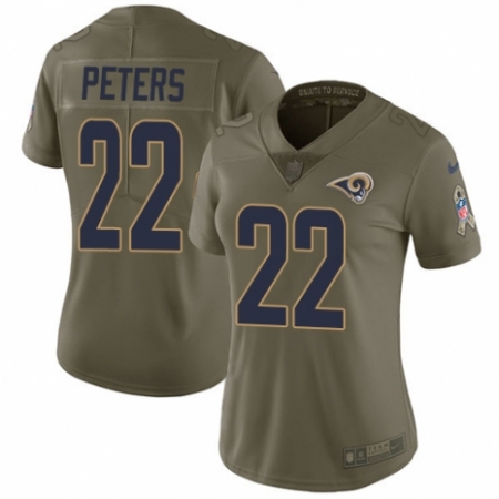 Women's Nike Los Angeles Rams #22 Marcus Peters Limited Olive 2017 Salute to Service NFL Jersey