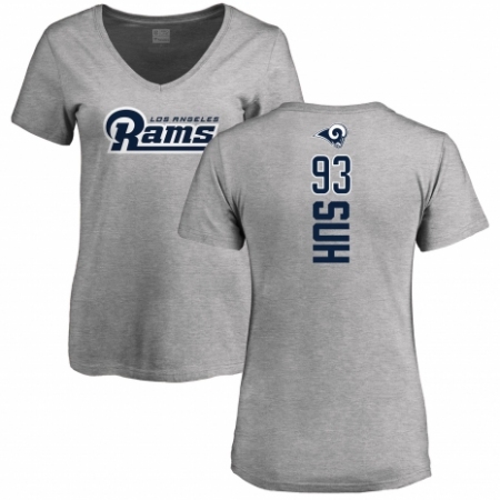 NFL Women's Nike Los Angeles Rams #93 Ndamukong Suh Ash Backer V-Neck T-Shirt