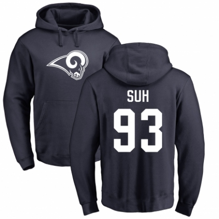 NFL Nike Los Angeles Rams #93 Ndamukong Suh Navy Blue Name & Number Logo Pullover Hoodie